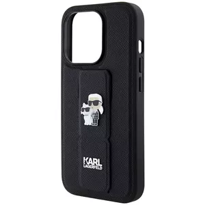Hardcase phone case Karl Lagerfeld KLHCP13LGSAKCPK for iPhone 13 Pro — black Saffiano with gripstand