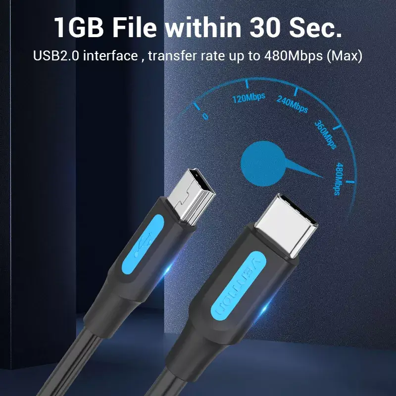 Vention USB 2.0 C Male to Mini-B Male 2A Cable Photo 7