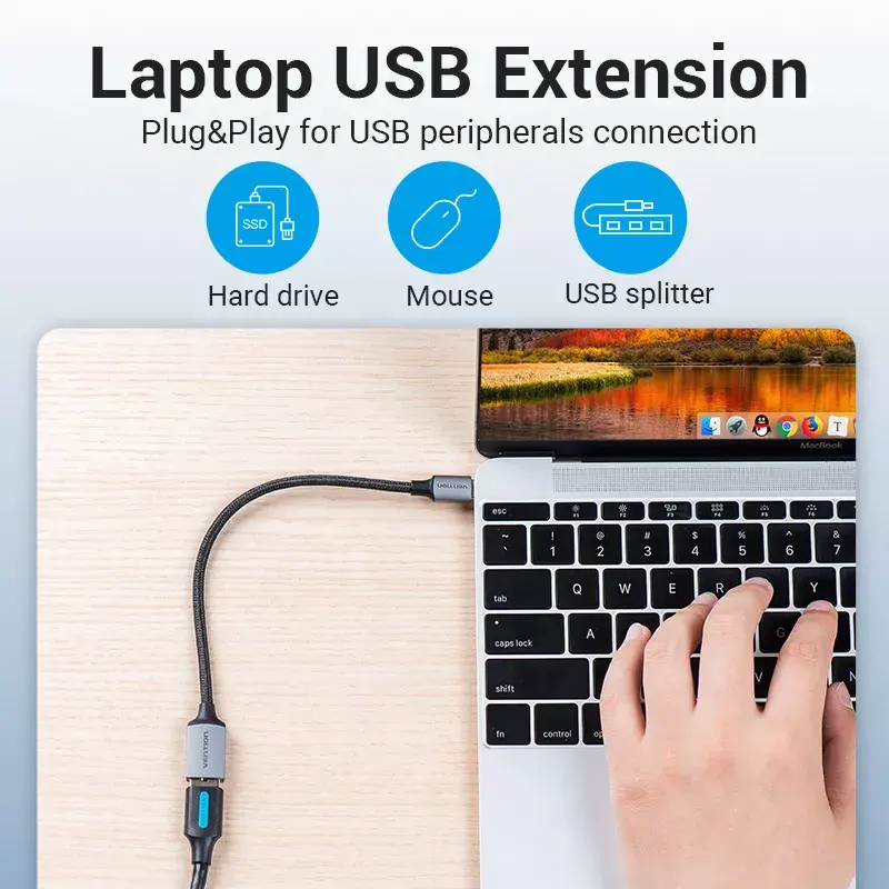 Vention USB C vīrietis — A sieviete OTG kabelis 0,15 m Photo 6