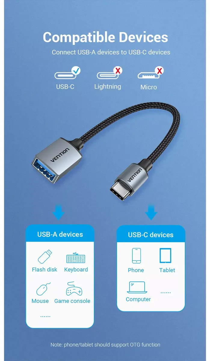 Vention USB C vīrietis — A sieviete OTG kabelis 0,15 m Photo 10