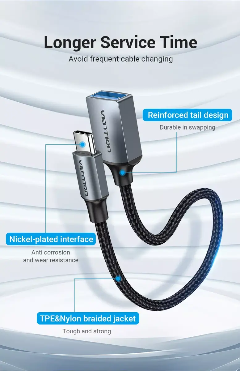 Vention USB C vīrietis — A sieviete OTG kabelis 0,15 m Photo 13