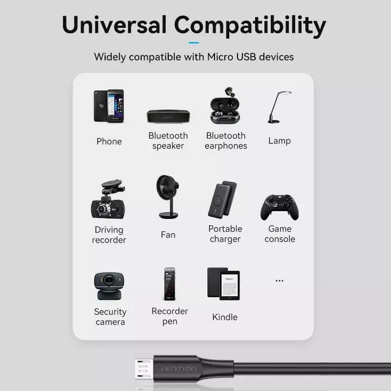 Vention USB 2.0 A vīriešu uz Micro-B vīriešu 2A kabelis Photo 8