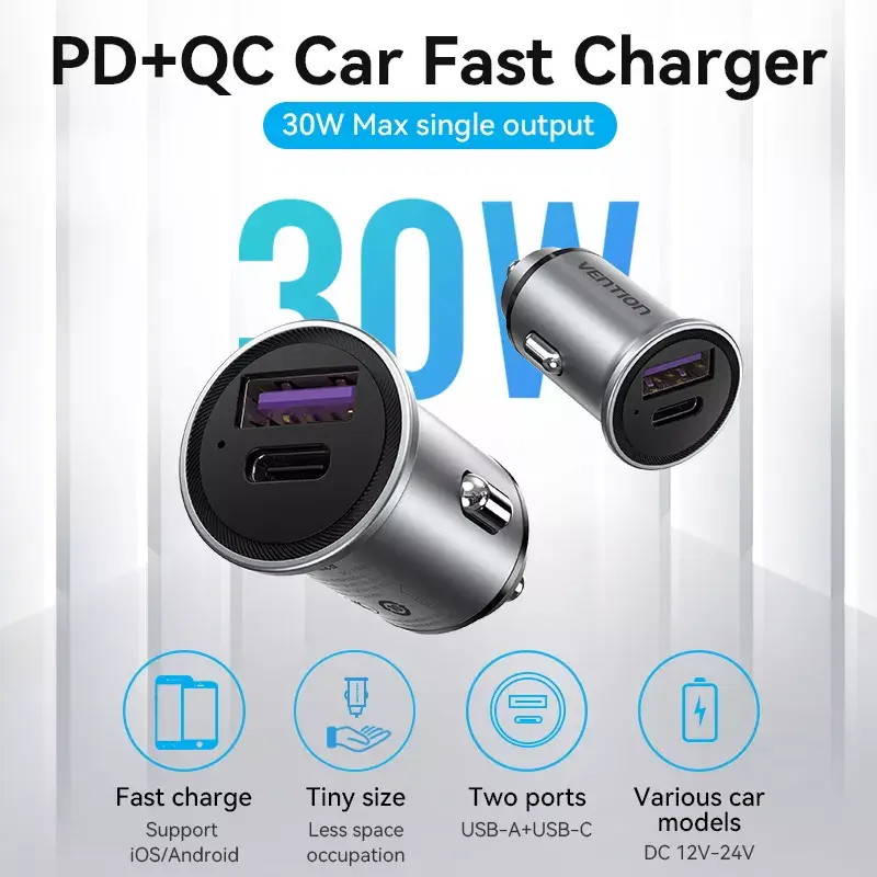 Auto lādētājs Vention Two-Port USB A+C(18/20) Photo 4