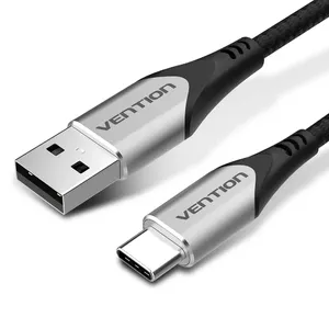 USB 2.0 A-to-C cable Vention 2 m, USB A to USB C, 480 Mbit/s, 3 A, nickel contacts, cotton-braided, aluminium housing