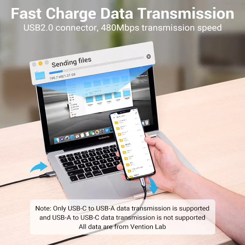 USB 2.0 A-to-C cable Vention 2 m Photo 8