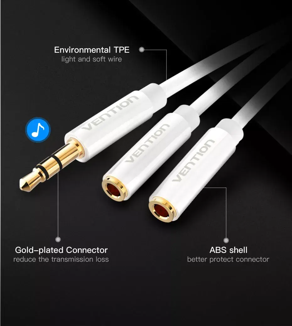 Vention 3.5mm Male to 2*3.5mm Female Stereo Splitter Cable Photo 9