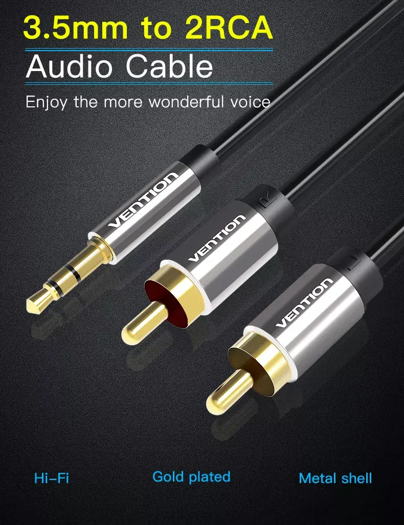 Vention audio cable 3.5mm TRRS to 2×RCA, 2 m Photo 2