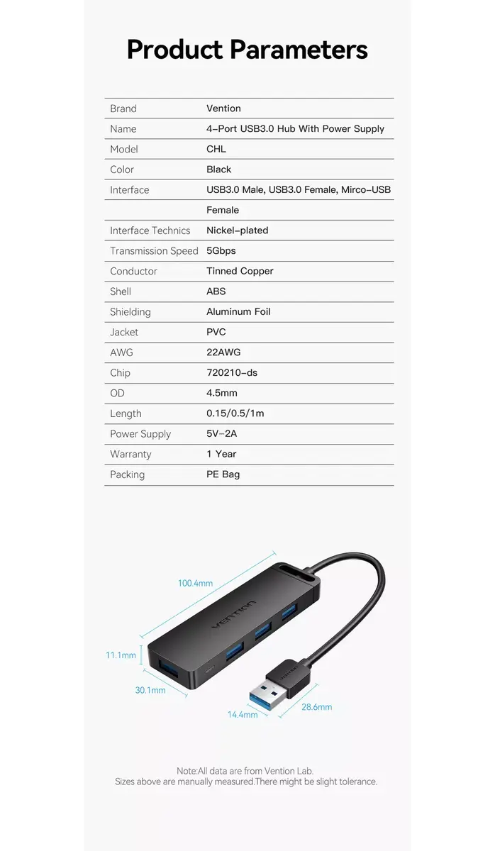 Vention 4-Port USB 3.0 Hub With Power Supply Photo 17