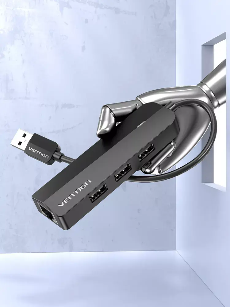 Vention USB 2.0 3‑vietu hubs ar 100M Ethernet Photo 2