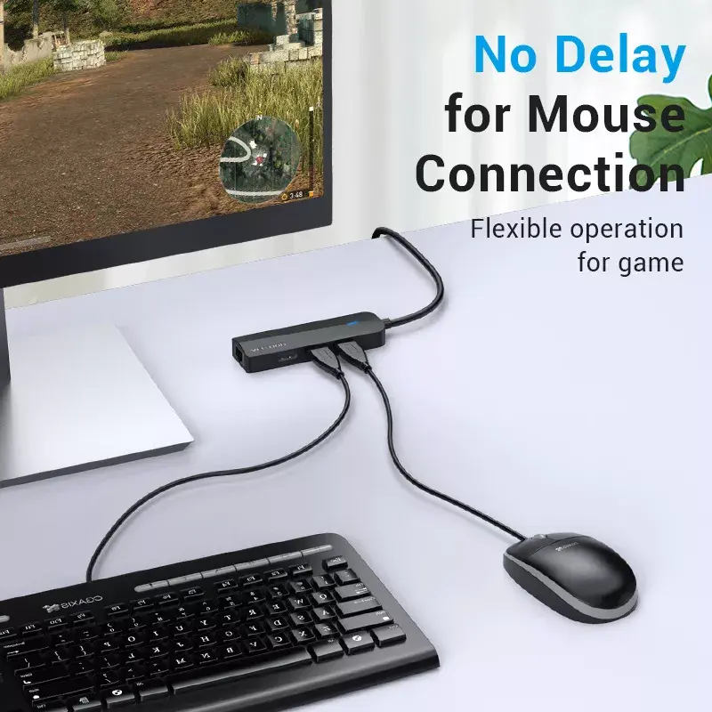 Vention USB 2.0 3‑vietu hubs ar 100M Ethernet Photo 5