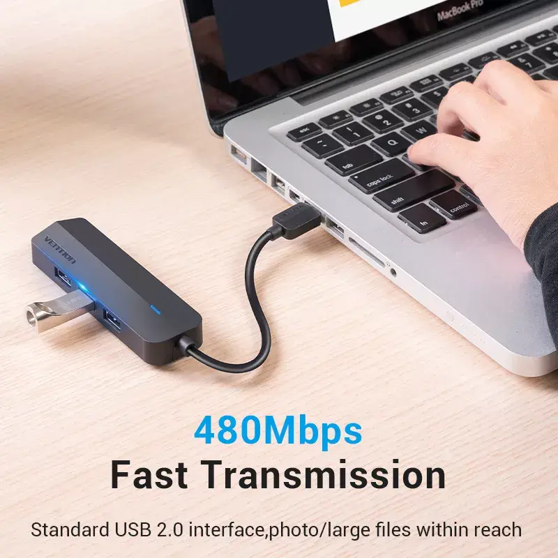 Vention USB 2.0 3‑vietu hubs ar 100M Ethernet Photo 7