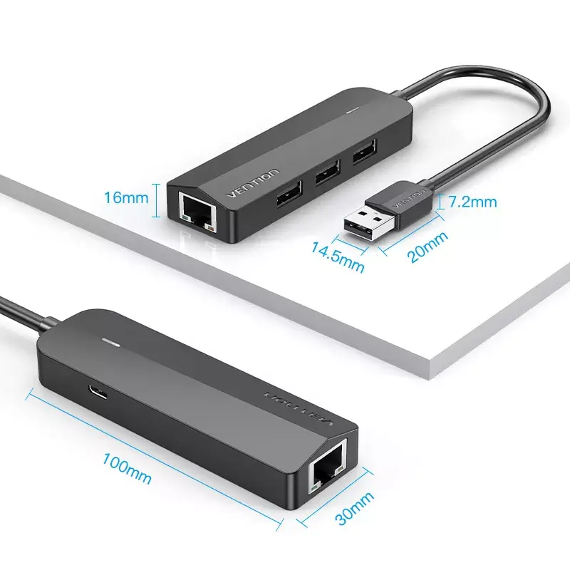 Vention USB 2.0 3‑vietu hubs ar 100M Ethernet Photo 16