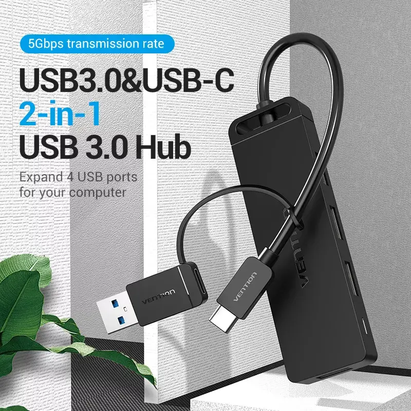 Vention 4-portu USB 3.0 koncentrators ar USB-C/USB-A Photo 2