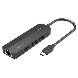Vention USB-C uz USB 2.0*3/RJ45/Micro-B HUB 0.15M Melns ABS Tips