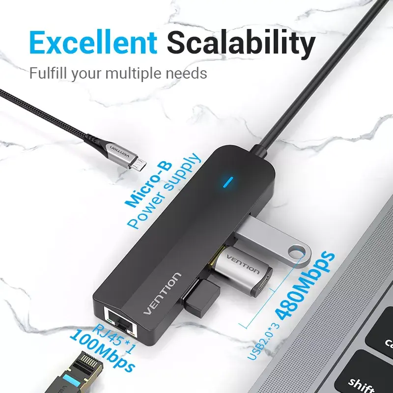 Vention USB-C на USB 2.0*3/RJ45/Micro-B HUB Photo 3