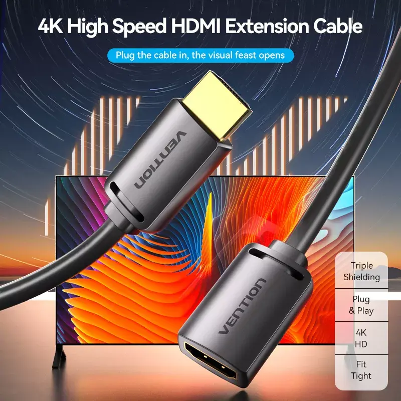 HDMI Kabeļi Vention HDMI-A Male uz HDMI-A Female 4K HD Photo 2