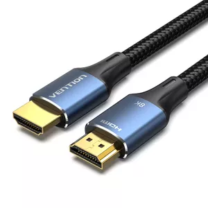HDMI vads Vention 2.1 8K 2 m, pinuma kokvilnas apvalks, 48 Gbit/s, 120 Hz, HDMI Type A vīrietis–vīrietis, zils