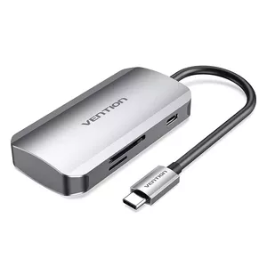 USB-C Hub Vention USB3.0x3/SD/TF/PD 0.15M Gray Aluminum Alloy Type