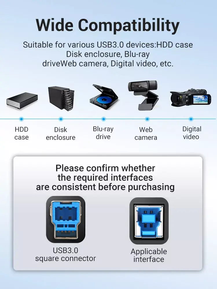 Vention USB 3.0 A–B kabelis 3 m Photo 4