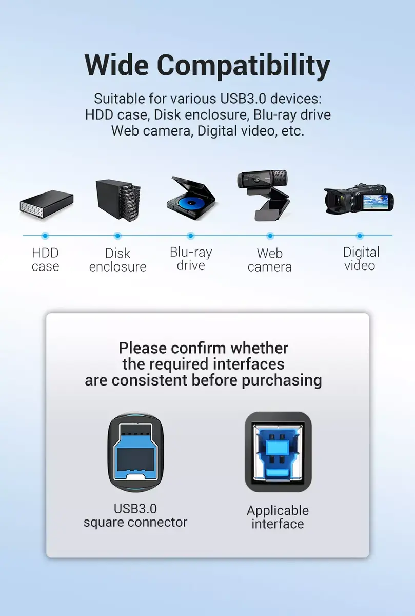 Vention USB 3.0 A–B kabelis 3 m Photo 12