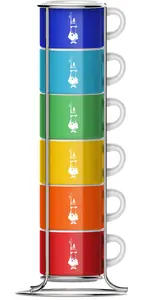 Porcelain Cup Set BIALETTI TAZZ110, 6 pieces, thick-walled, multicolour, with metal frame