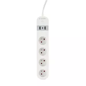 Gembird TSL-PS-F4U-01-W Умный сетевой фильтр с 4 розетками Type F, USB-портами, Wi-Fi, кабелем 1.5 м, 3680 Вт, белый