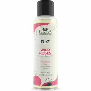 Masāžas eļļa INTIMATELINE LUXURIA BIO WILD ROSES 100 ml - organiskā formula ķermeņa un intīmam masāžai