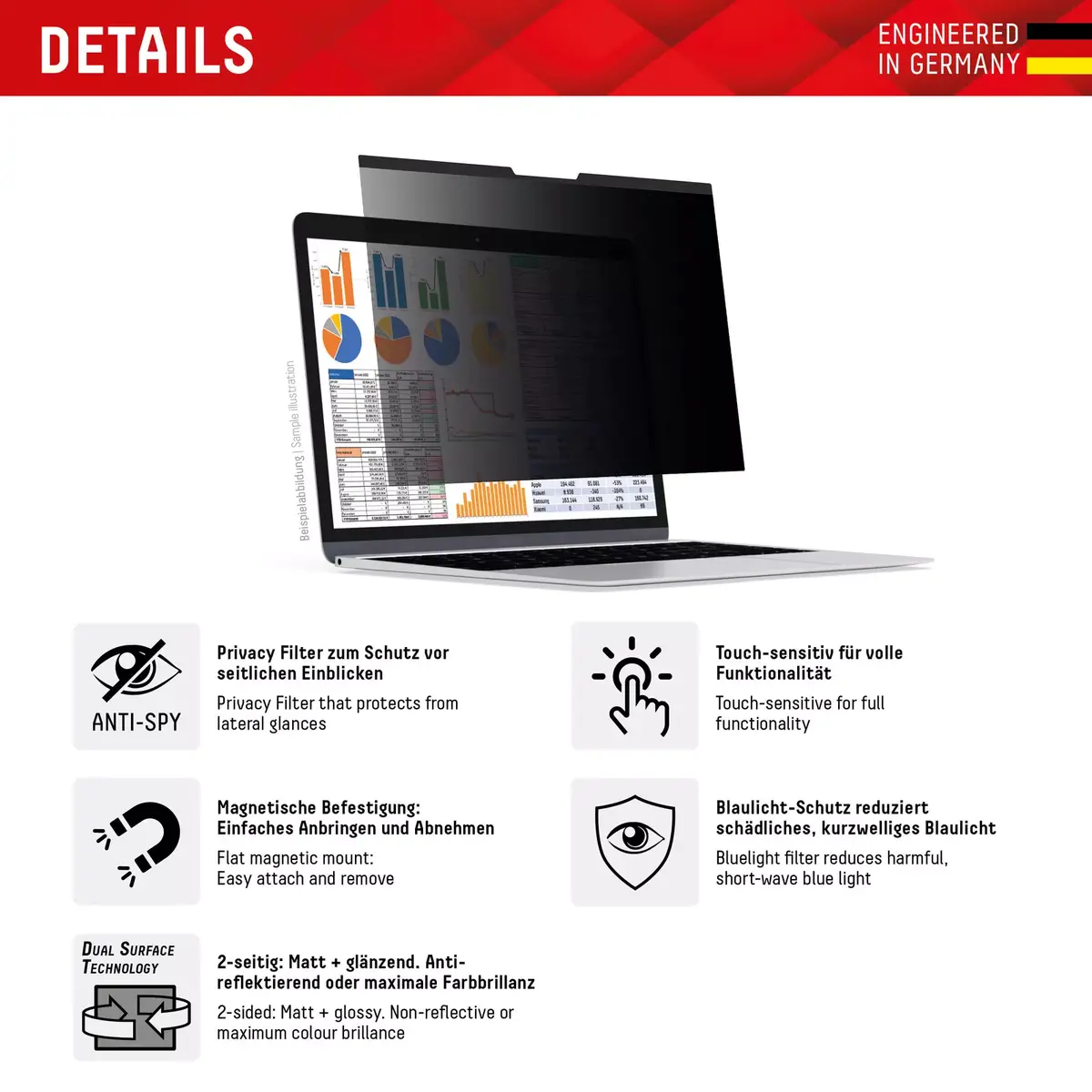 Displex PRIVACY SAFE магнитный фильтр конфиденциальности для MacBook Air 15" Photo 2
