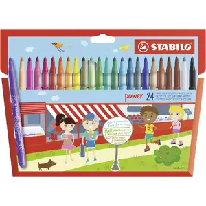 Filca pildspalvu komplekts Stabilo STABILO power, vidēja galu, 24 krāsas, kartona kastītē