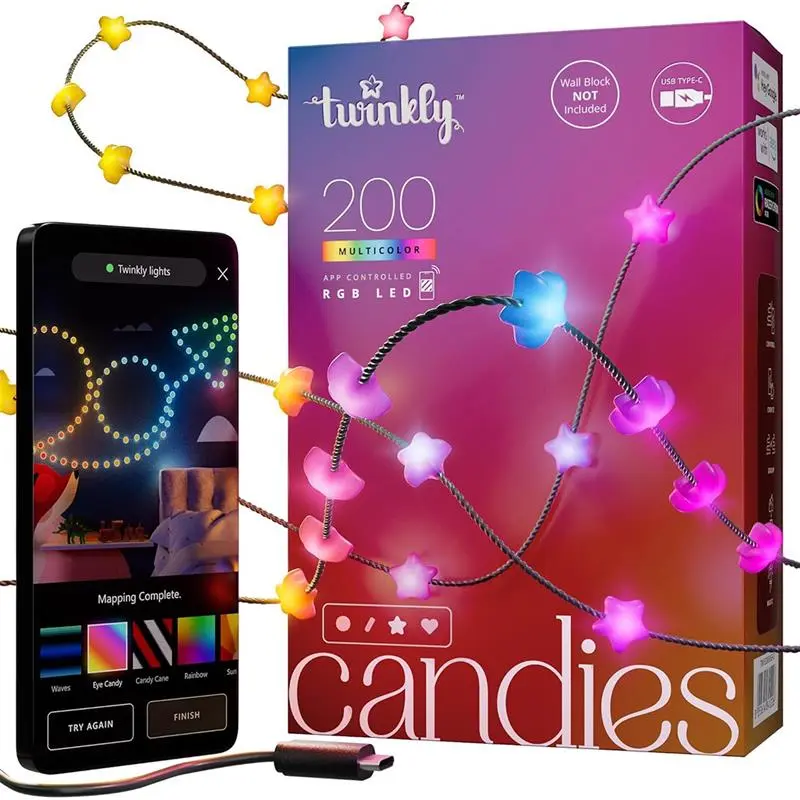 Dekoratīvas Twinkly Candies 200 zvaigžņu LED