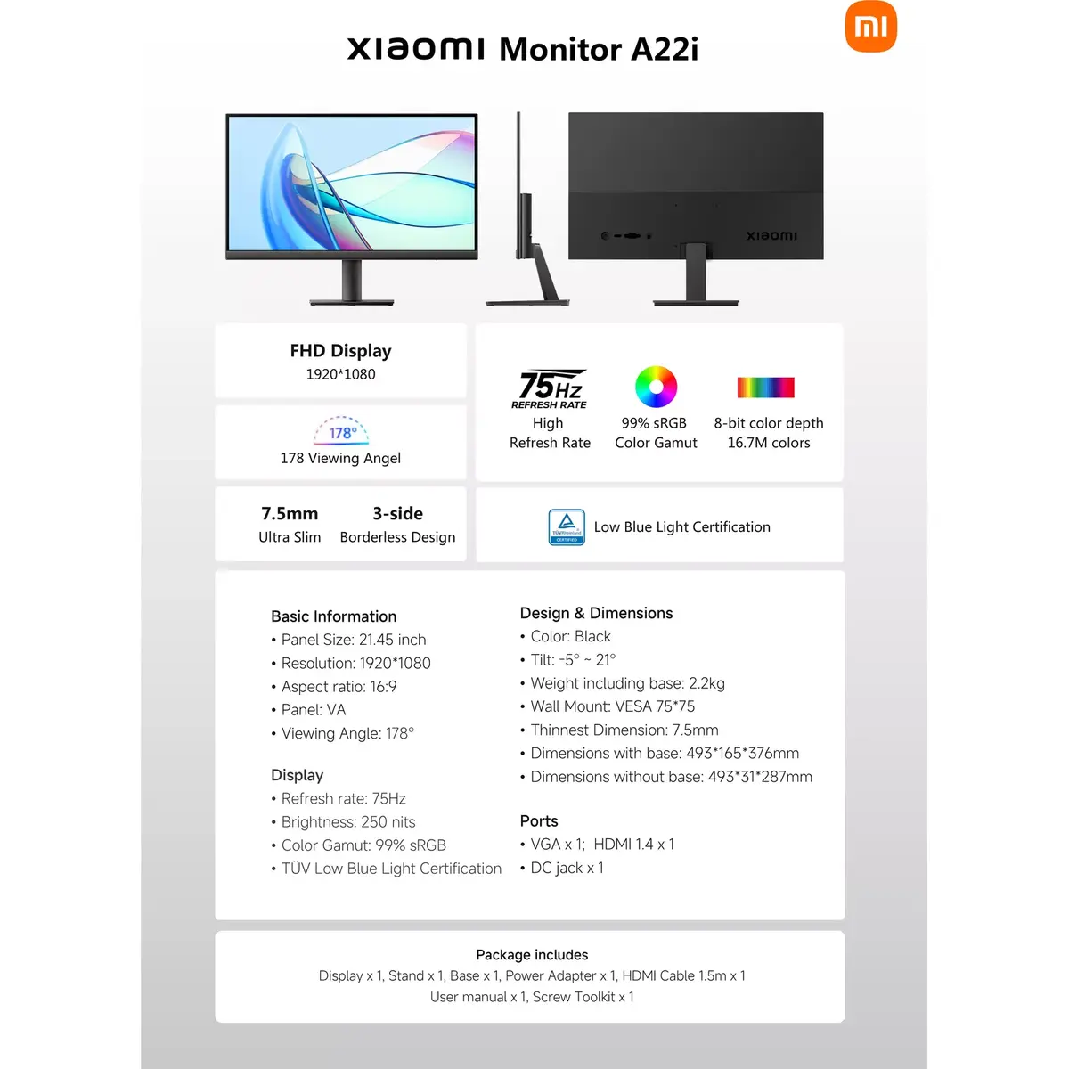Монитор Xiaomi A22i Photo 4