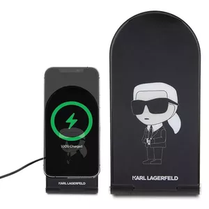 Wireless Charger Karl Lagerfeld KLDCRFALKINK 2-in-1 Aluminum Black — Qi wireless pad and phone stand
