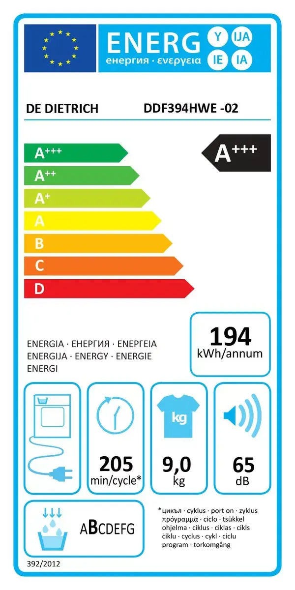 DE DIETRICH DDF394HWE žāvētājs ar siltuma sūkni 9 kg Photo 3