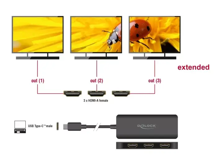 DeLOCK USB Type-C Splitter DP Alt Mode to 3 x HDMI MST Photo 2