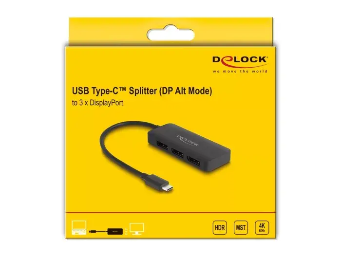 DeLOCK USB Type-C сплиттер DP Alt Mode на 3 x DisplayPort MST Photo 3