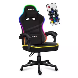 Spēļu krēsls Huzaro FORCE 4.4 RGB Black — auduma polsterēts bucket sēdeklis, max 130 kg, regulējama atzveltne, augstums 115–125 cm, RGB apgaismojums