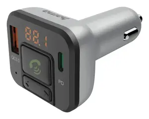 Hama 00014169 FM Transmitter 87.6 - 107.9 MHz with Bluetooth Hands-Free Function and MicroSD Support Black and Silver