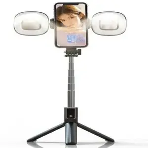 Selfie mini rokturis UNIVERSAL P40S-F ar Bluetooth pulti un LED lukturiem, melns