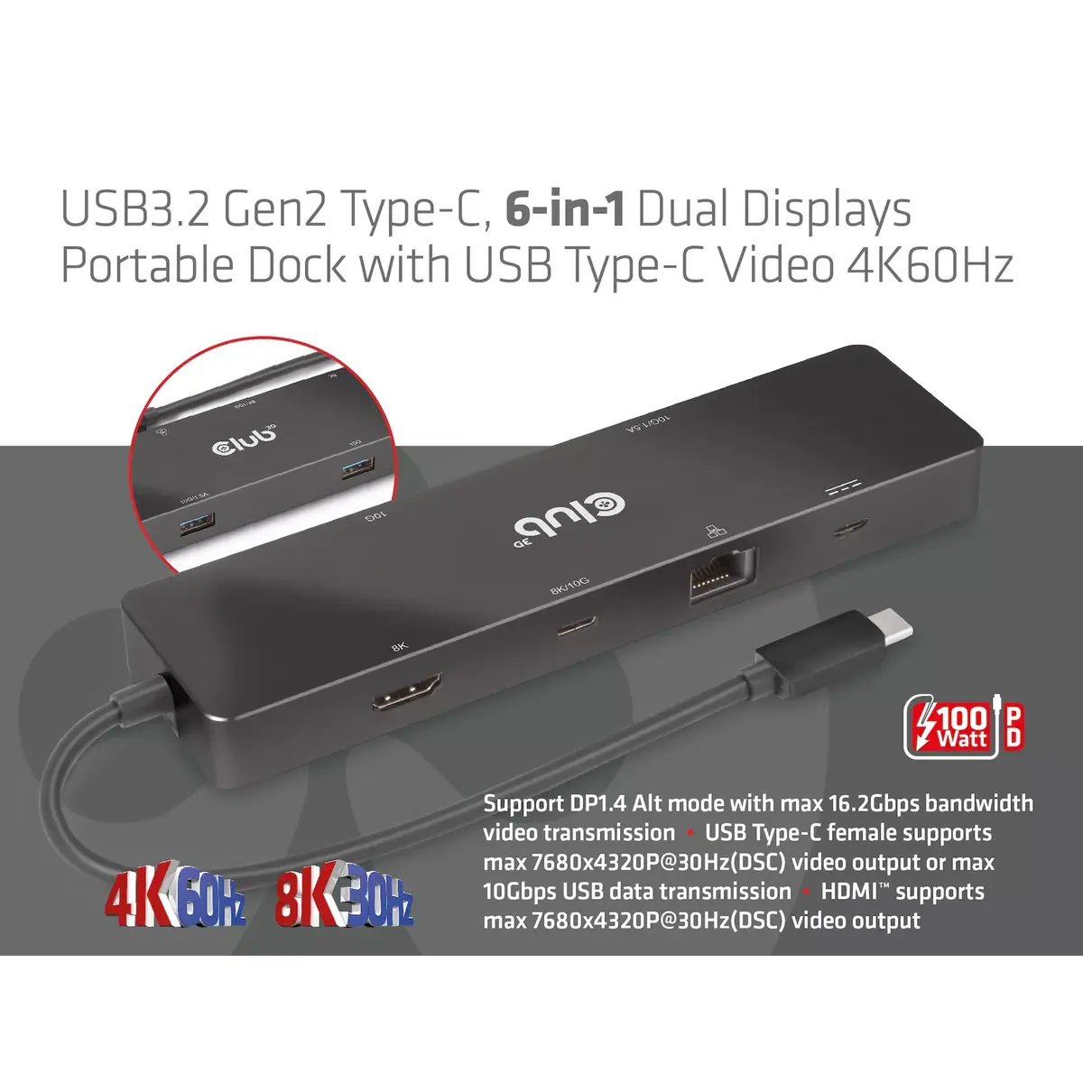 CLUB3D USB3.2 Gen2 Type-C 6-in-1 Doks Photo 8