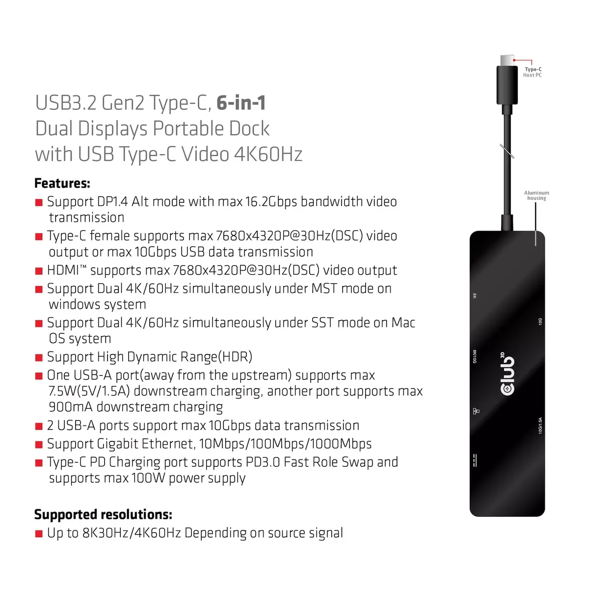 CLUB3D USB3.2 Gen2 Type-C 6-in-1 Doks Photo 12