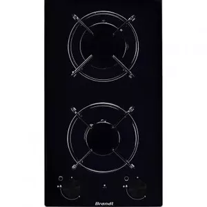 Встраиваемая газовая панель BRANDT BPG3200B 30 см, 2 конфорки, поворотные регуляторы, закалённое стекло, чёрная