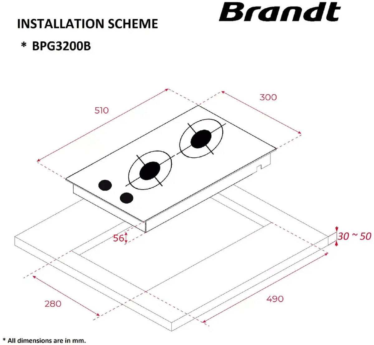 BRANDT BPG3200B встраиваемая газовая панель 30 см Photo 2