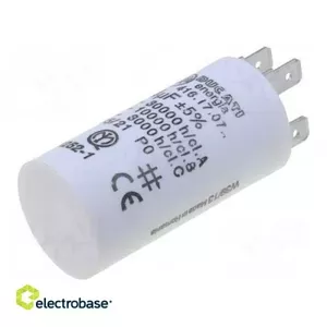 Kondensators 4 µF 475 VAC Ø28×55 mm, temperatūra -25…85°C