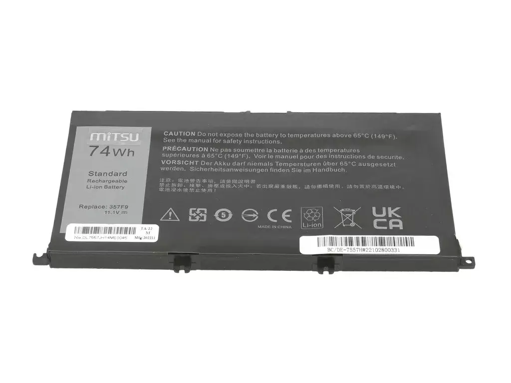 Аккумулятор Mitsu для Dell Inspiron 357F9 5577 7557 6600мАч Photo 3