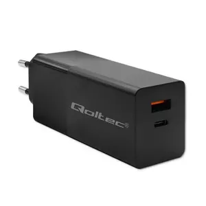 Iekštelpu AC lādētājs QOLTEC 52382 — 100 W, USB‑C PD 3.0 20V/5A + USB‑A, melns