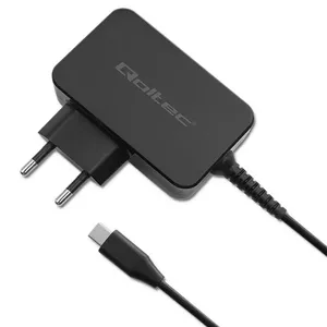 Сетевой адаптер QOLTEC 52386 GaN 65W USB-C/USB-A 5–20В PD 3.0, 1×USB-C, кабель 1,7 м, чёрный