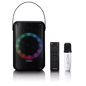 Portable speaker Lenco BTC-060BK Black — Bluetooth 5.2, 15W+10W output, wireless microphone, USB, Aux, 1200mAh mic battery