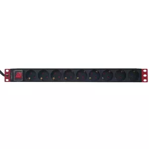 Jaudas slēdzis Techly 9 vietas 19" Rack Schuko Plug Switch 1U Melns Sarkans