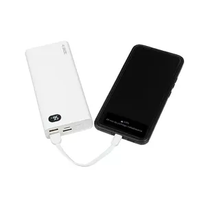 Power bank IBOX PB20 20000 mAh — LiPo portable charger, 5/9/12 V outputs, USB‑A×3, USB‑C×1, Micro‑USB input, Lightning cable included, white