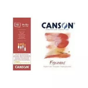 CANSON zīmēšanas papīra bloks "Figueras", 210 x 297 mm, 290 g/m², 10 loksnes, lina tekstūra, līmēts īsajā pusē, paredzēts - 1 gabals (C31085P001)